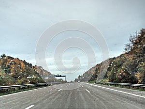 Highway, motorway on a rainy day