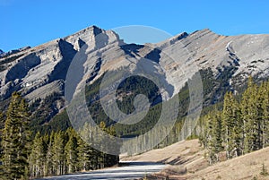 Highway and mountain in Rockies