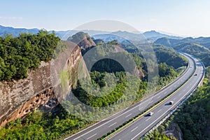 Highway in mountainous area with danxia landform