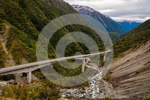 Highway through the mountains on Arthurs Pass viaduct