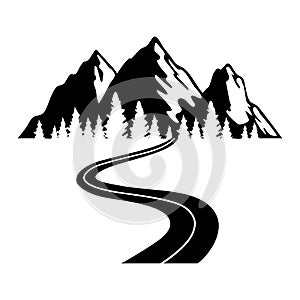 Highway in mountains icon vector set. Forest road illustration sign collection. Travel symbol. Trip logo.