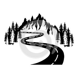 Highway in mountains icon vector set. Forest road illustration sign collection. Travel symbol. Trip logo.