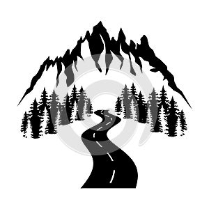 Highway in mountains icon vector set. Forest road illustration sign collection. Travel symbol. Trip logo.