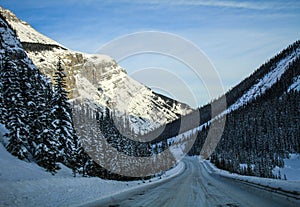 The majestuous rockies on a roadtrip between Jasper and Alberta on Alberta Highway 93, Alberta, Canada photo