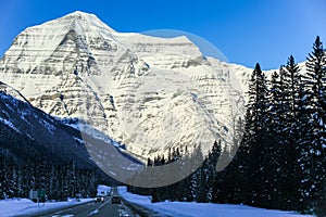 The majestuous rockies on a roadtrip between Jasper and Alberta on Alberta Highway 93, Alberta, Canada photo