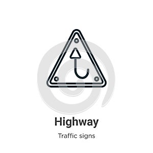 Highway outline vector icon. Thin line black highway icon, flat vector simple element illustration from editable traffic signs