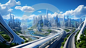 Highway and overpass in futuristic technology of big city