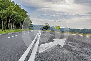 Highway passing near the beech forest in the evening time.