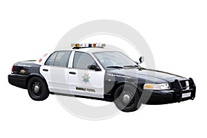 Highway patrol police car isolated on white