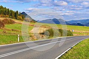 Highway by The Pieniny Mountains landscape.