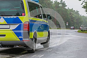 Highway with police car and two-lane carriageway