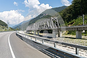 highway and railway bridge over Mzymta River in