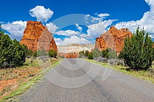 Highway between Red Rocks in Kodachrome Basin State park