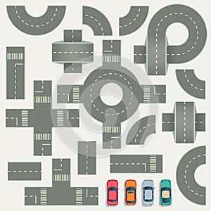 Highway road construction map top view vector elements