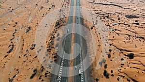 Highway road through the desert aerial view