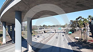 Highway road interchange or intersection, freeway overpass bridge. Crossroad USA