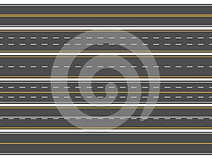Highway road marking. Horizontal straight asphalt roads, modern street roadway lines or empty highways markings vector