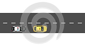 Highway road with out traffic jam. moving car on highway road. 2d highway road illustration with car. moving police car. paved roa