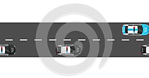 Highway road with out traffic jam. moving car on highway road. 2d highway road illustration with car. moving police car. paved roa