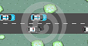 Highway road with out traffic jam. moving car on highway road. 2d highway road illustration with car. moving police car. paved roa