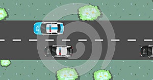 Highway road with out traffic jam. moving car on highway road. 2d highway road illustration with car. moving police car. paved roa