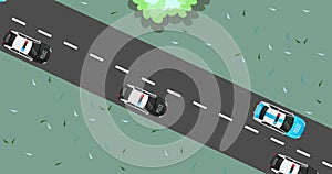 Highway road with out traffic jam. moving car on highway road. 2d highway road illustration with car. moving police car. paved roa