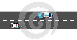 Highway road with out traffic jam. moving car on highway road. 2d highway road illustration with car. moving police car. paved roa