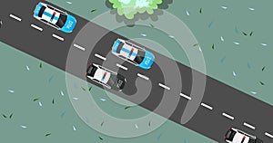 Highway road with out traffic jam. moving car on highway road. 2d highway road illustration with car. moving police car. paved roa