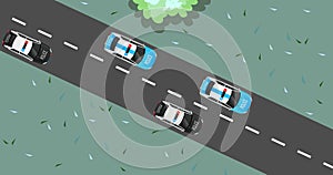 Highway road with out traffic jam. moving car on highway road. 2d highway road illustration with car. moving police car. paved roa