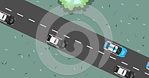 Highway road with out traffic jam. moving car on highway road. 2d highway road illustration with car. moving police car. paved roa