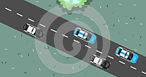 Highway road with out traffic jam. moving car on highway road. 2d highway road illustration with car. moving police car. paved roa