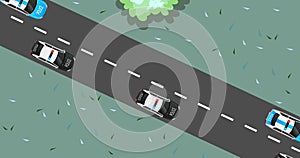 Highway road with out traffic jam. moving car on highway road. 2d highway road illustration with car. moving police car. paved roa