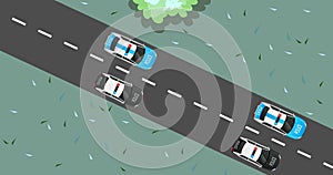 Highway road with out traffic jam. moving car on highway road. 2d highway road illustration with car. moving police car. paved roa