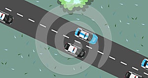 Highway road with out traffic jam. moving car on highway road. 2d highway road illustration with car. moving police car. paved roa