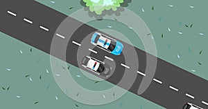 Highway road with out traffic jam. moving car on highway road. 2d highway road illustration with car. moving police car. paved roa