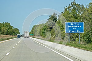 Highway 402 Road Sign For Downtown Sarnia photo
