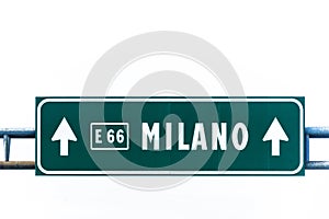 Highway road sign to Milano, Italy