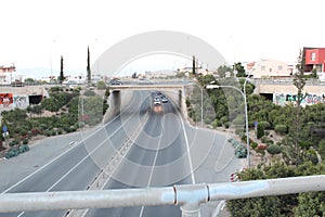 highway road traffic with cars traveling and bridge in Cyprus island transportatio