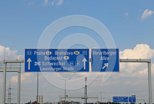 Highway sign on the border between Slovakia and Czech Repoublic