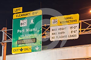 Highway sign from Downtown to Port Miami via Macarthur Causeway