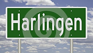 Highway sign for Harlingen Texas