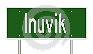 Highway sign for Inuvik Northwest Territories Canada photo
