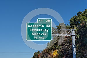 Highway sign on Route 93 Northbound in Andover, Massachusetts