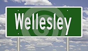 Highway sign for Wellesley Massachusetts