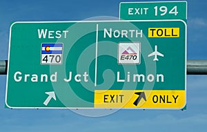 Highway signs at West 470 in Colorado