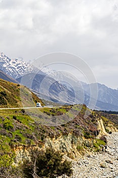 Highway in the Southern Alps. South Island, New Zealand