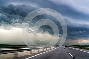 Highway and storm sky