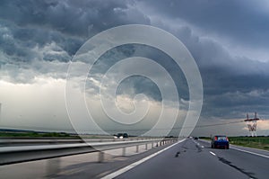 Highway and storm sky