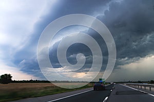 Highway and storm sky