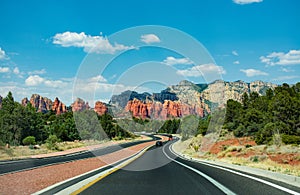 Highway to beautiful red mountains in Sedona.